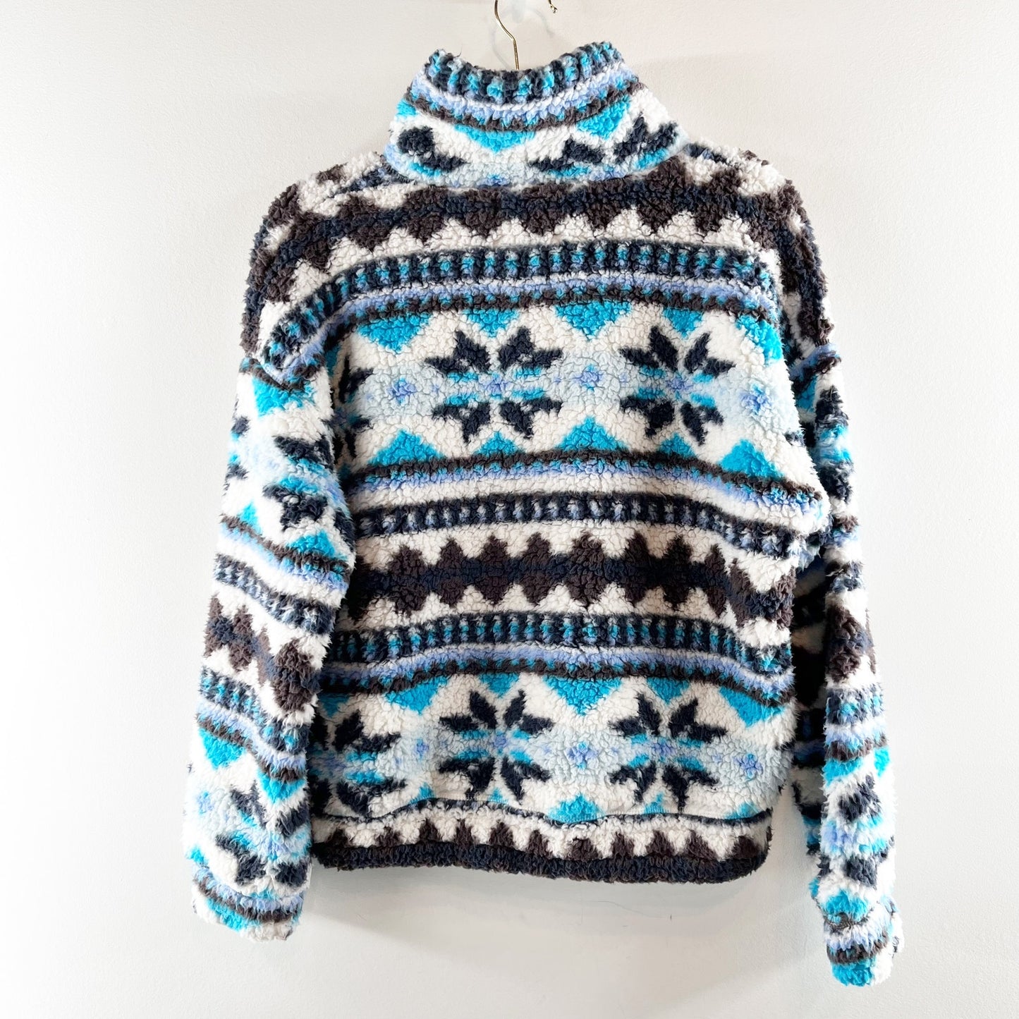 Aerie Hometown Holiday 1/4 Zip Fleece Fair Isle Jacket Blue XS