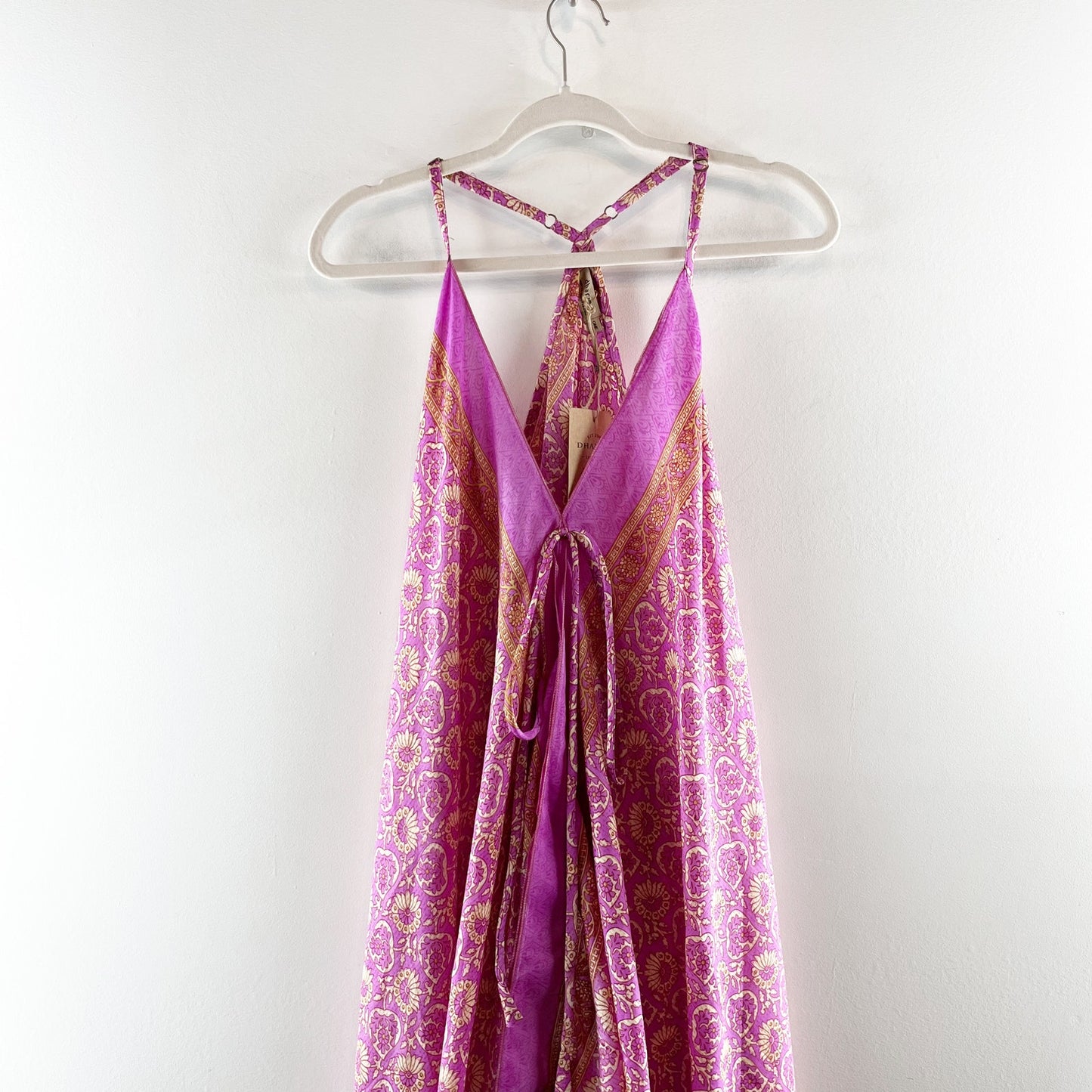 Dharma Silk Blend Boho Printed Racerback Maxi Dress Pink Purple One Size