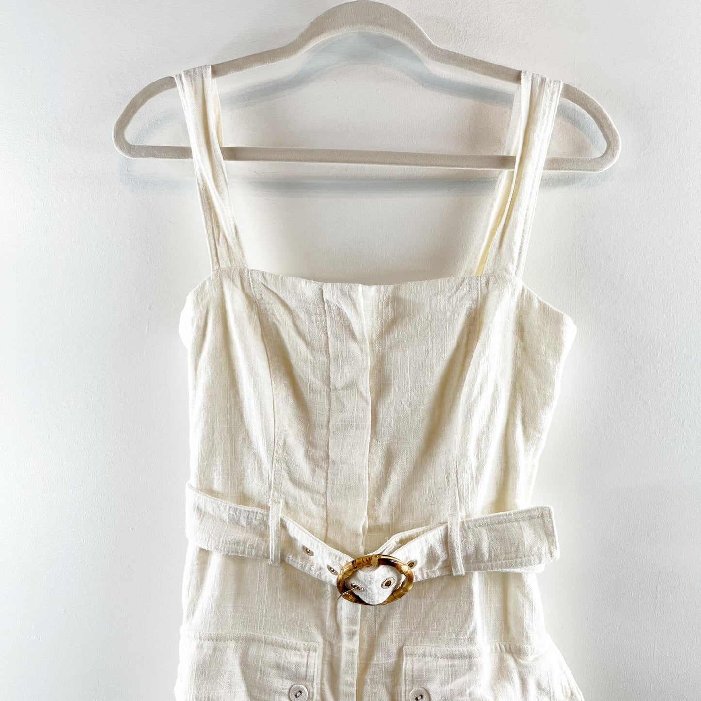 House of Harlow Linen Square Neck Belted Romper White 4