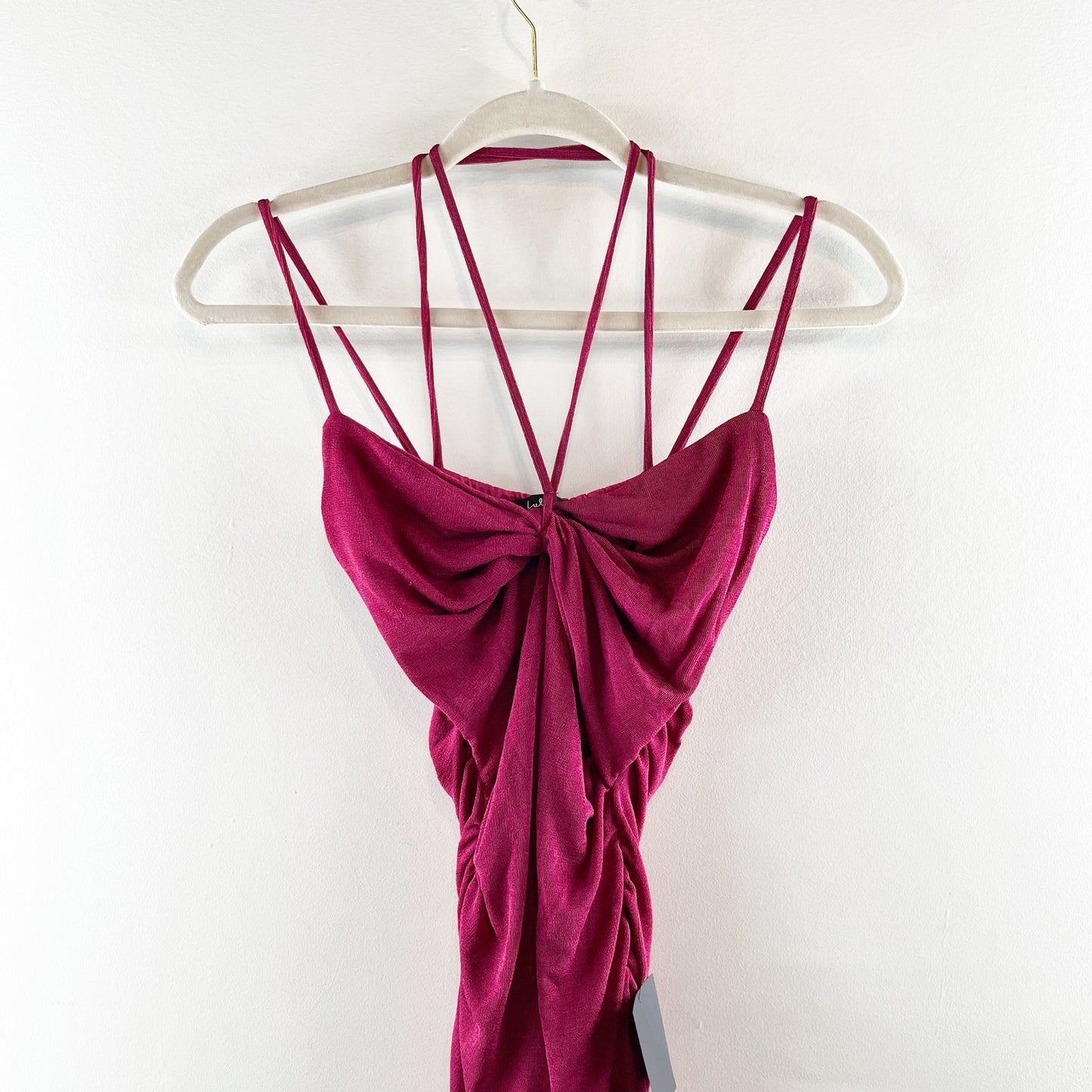 Lulus Such A Serve Ruched Strappy Bodycon Midi Dress Magenta Pink XS