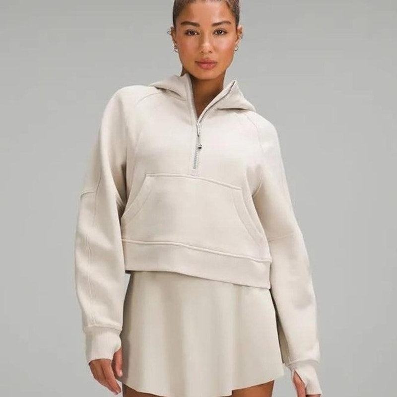 Lululemon Scuba Oversized Half-Zip Hoodie Sweatshirt Cream Tan XS / S