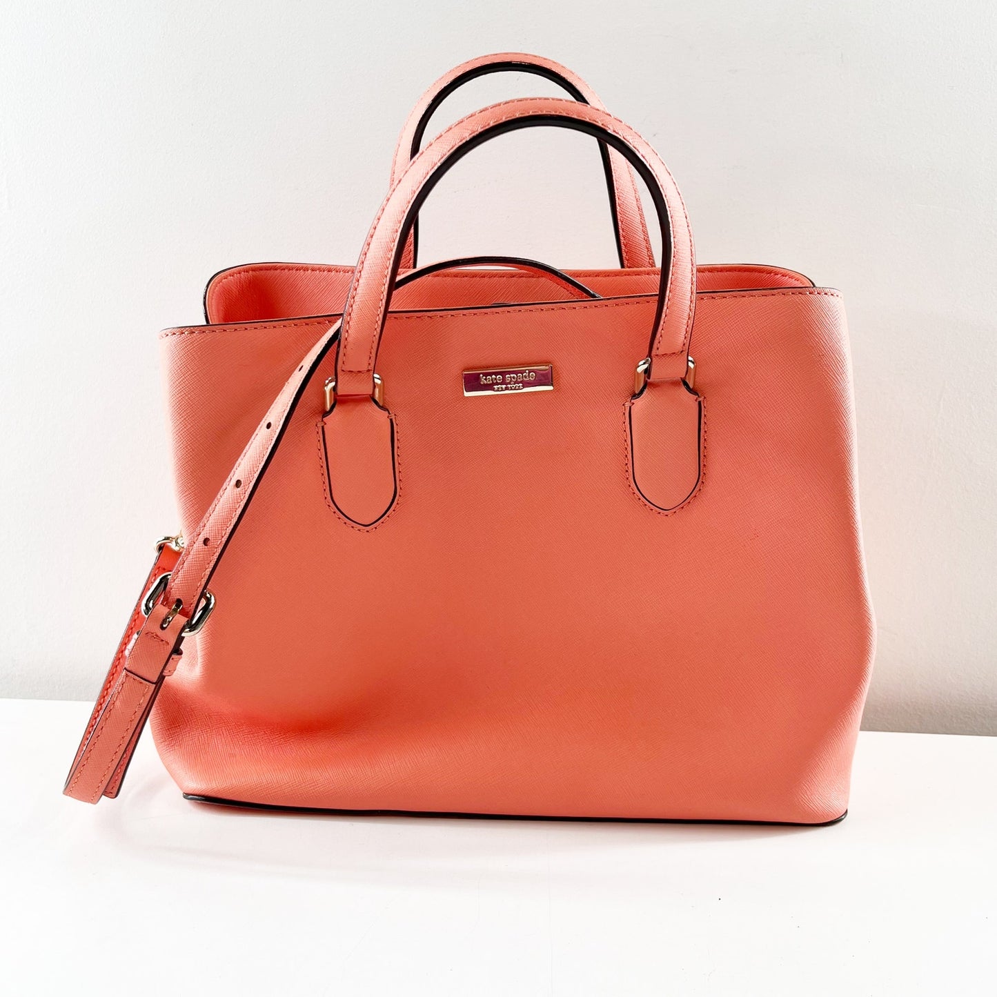 Kate Spade Laurel Way Evangelie Saffiano Leather Satchel Purse Coral