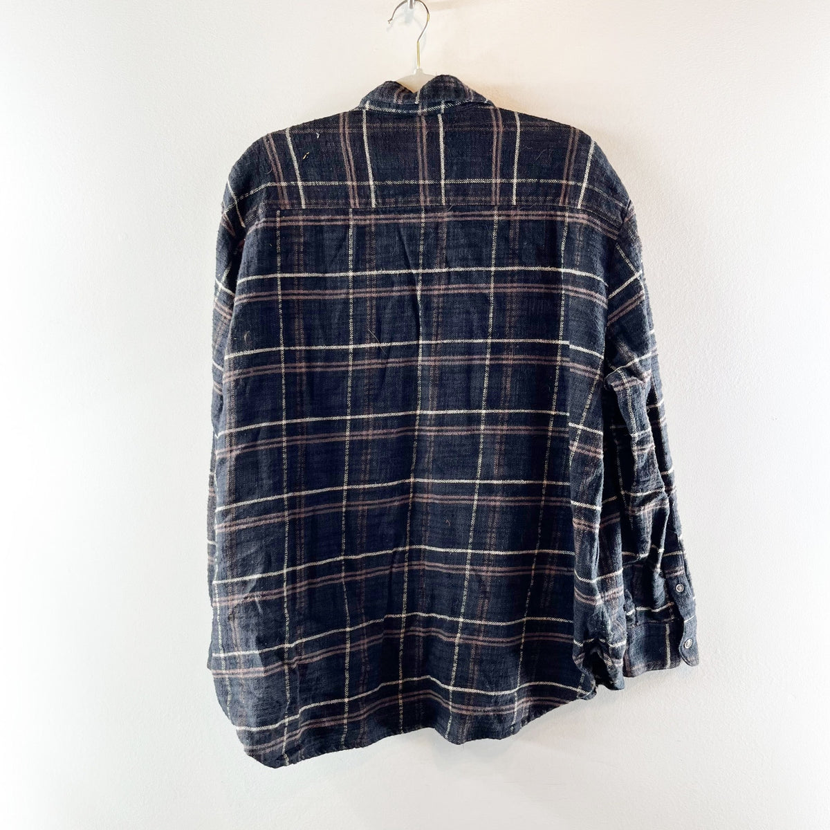 Madewell Long Sleeve Oversized Slub Flannel Sunday Button-Up Shirt Black Coal XL