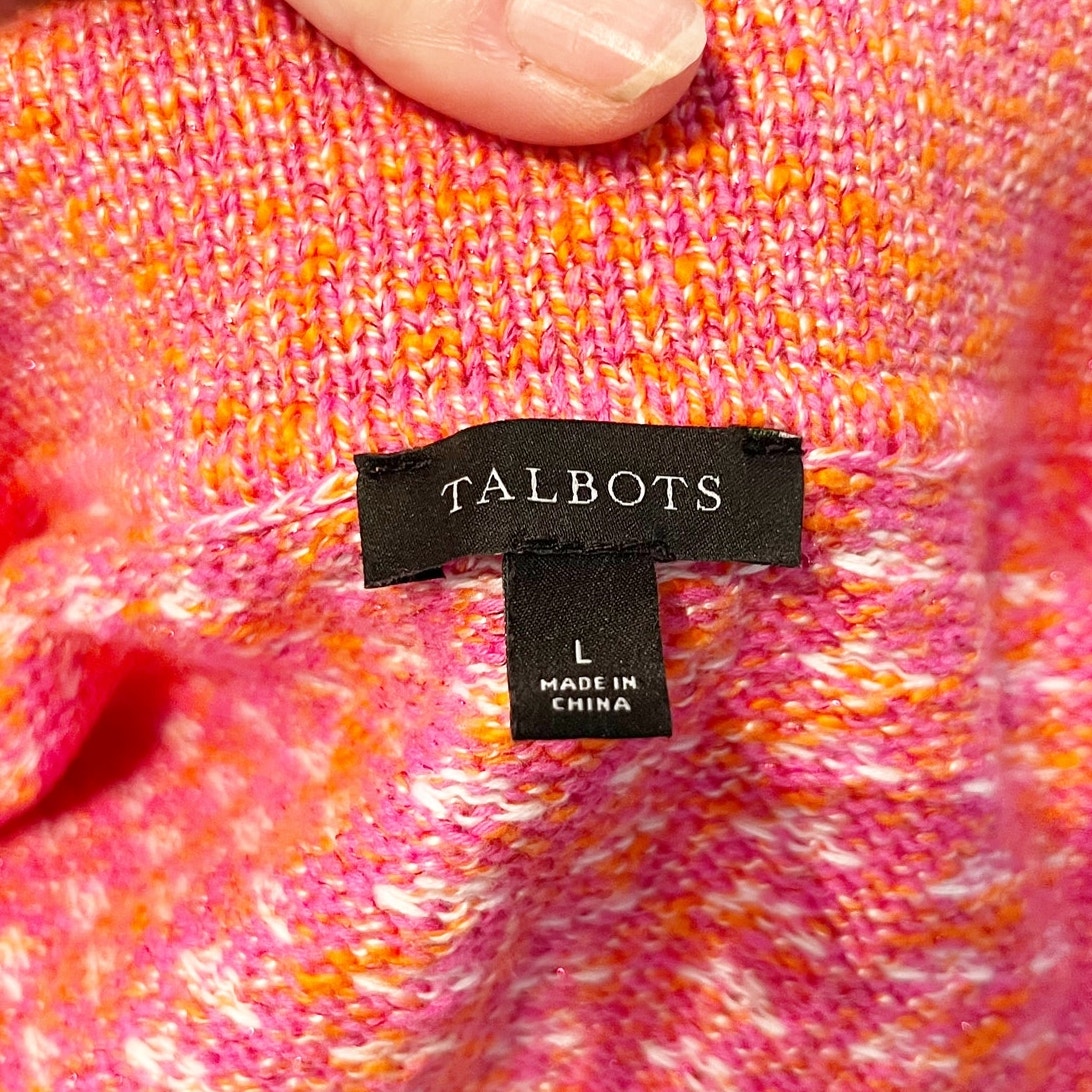 Talbots Dash Striped Long Sleeve Collared Zip Up Cardigan Sweater Pink Orange L
