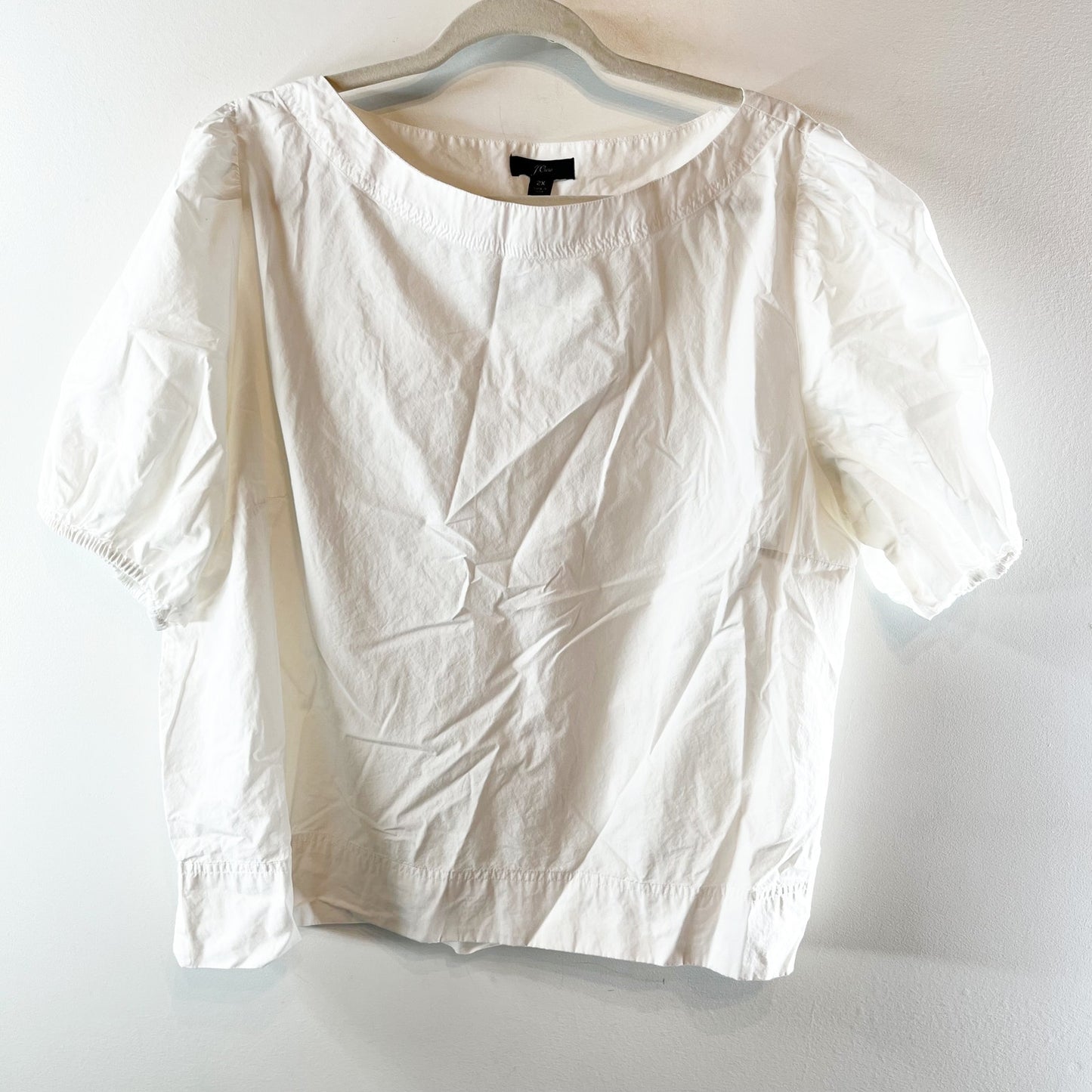 J. Crew Short Puff Sleeve Boat Neck Cotton Poplin Boxy Blouse Top White Plus 2X