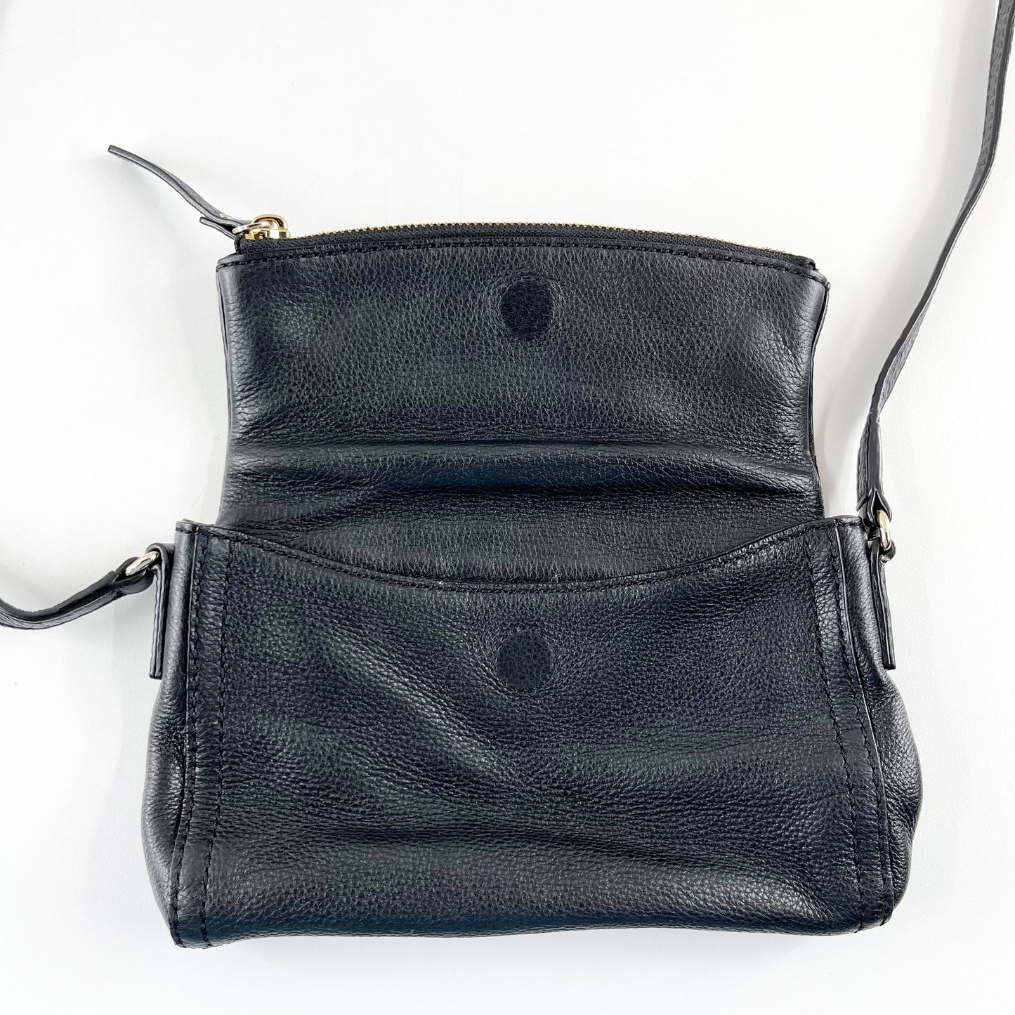 Kate Spade Pebbled Leather Foldover Flap Crossbody Bag Purse Black