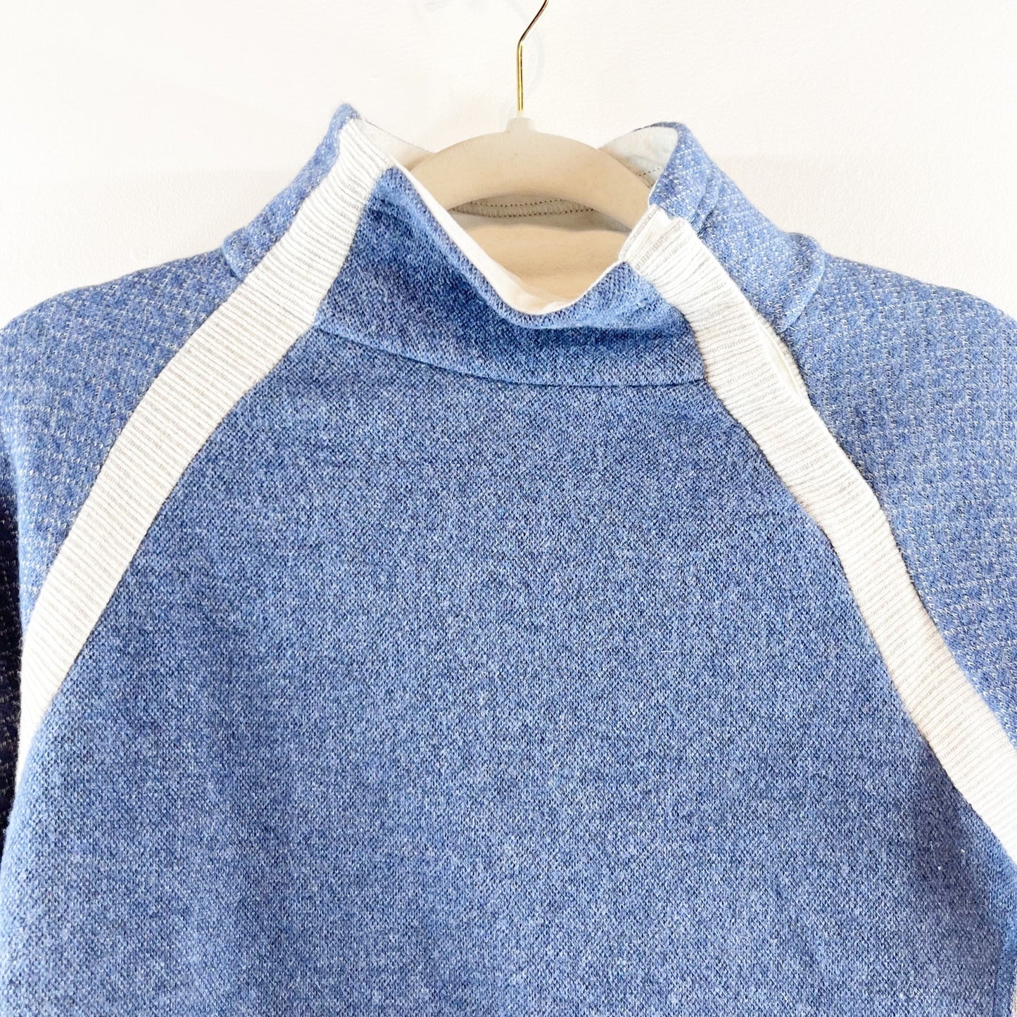 Prana Brandie Colorblock Long Sleeve Mock Neck Pullover Sweater Blue/White Small