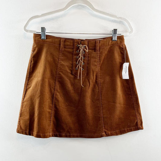 Tilly's Sky And Sparrow Corduroy Lace Up Western Mini Skirt Brown 11