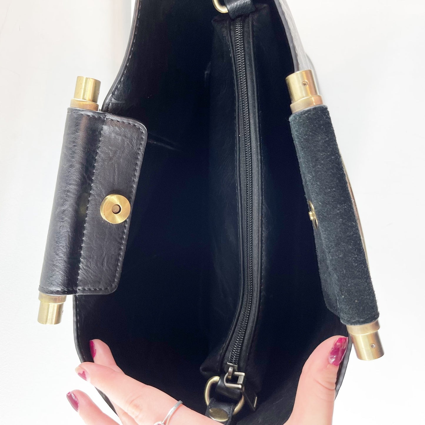 Antik Kraft Two Tone Leather Large Tote Handbag with Crossbody Strap Black