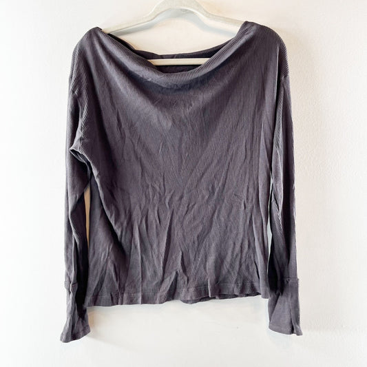 Michael Stars Drapey Boatneck Long Sleeve Top Shirt Brown XS