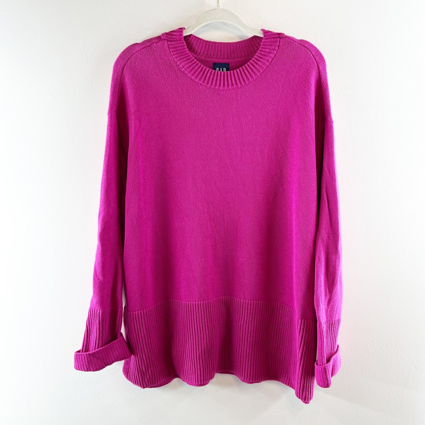 GAP Crewneck Cotton Oversized Long Sleeve Ribbed Trim Sweater Pink XL