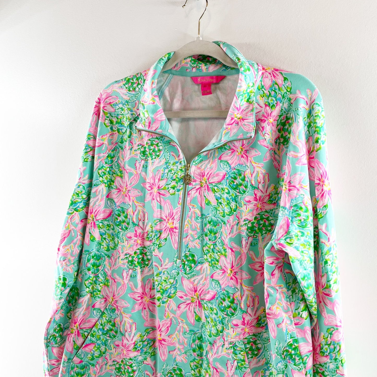 Lilly Pulitzer UPF 50+ Skipper Popover Floral Pullover Sweatshirt Surf Blue XL