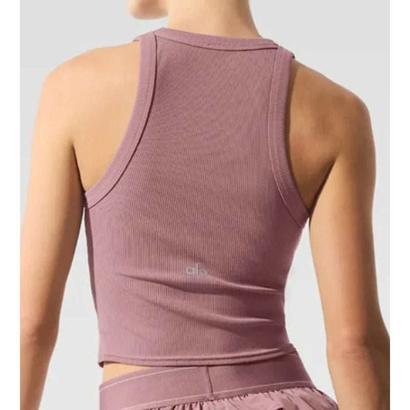 Alo Yoga Goddess Ribbed Go-To Tank Top Smoky Quartz Purple Small