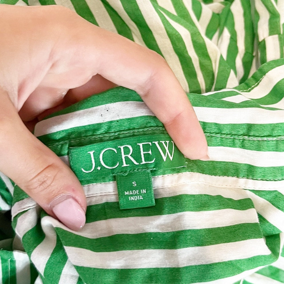 J. Crew Cotton Voile Tunic Long Sleeve Mini Tunic Cover Up Striped Green Small