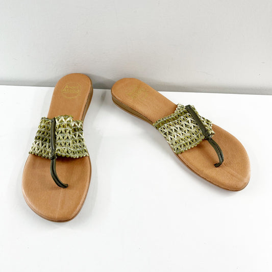 Andre Assous Nice Woven Thong Sandals Green Brown 11