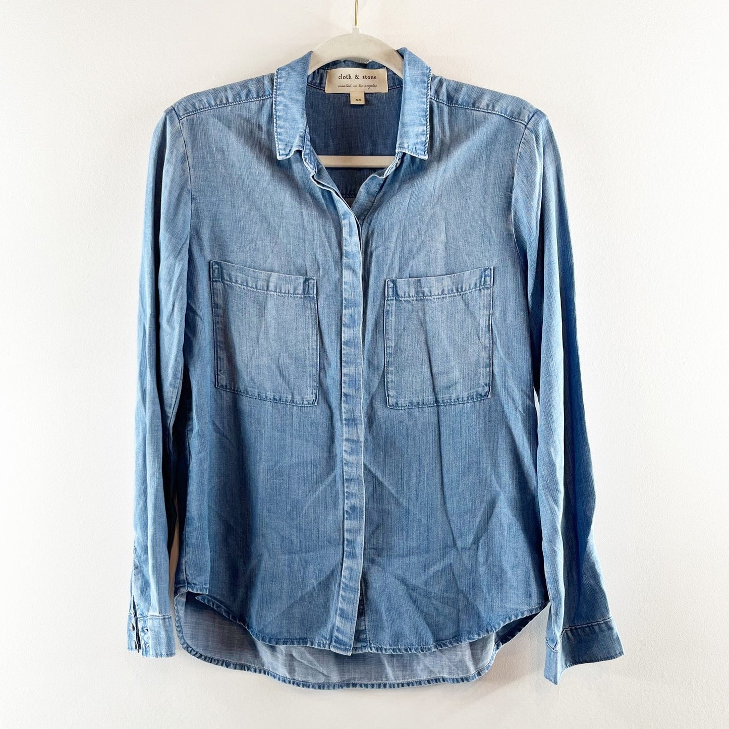 Cloth & Stone Long Sleeve Button Up Chambray Top Shirt Blue XS