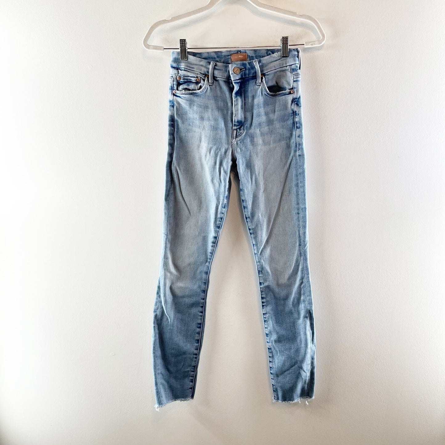 Mother High Waisted Looker Ankle Fray Denim Skinny Jeans Au Revoir Blue 25
