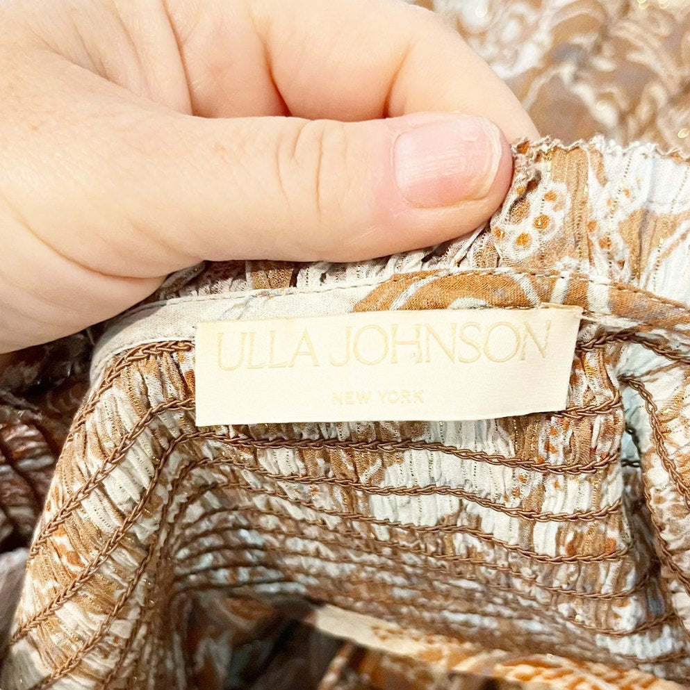 Ulla Johnson Ida Printed Cotton Blend Puff Sleeve Split-Neck Blouse Feldspar 2