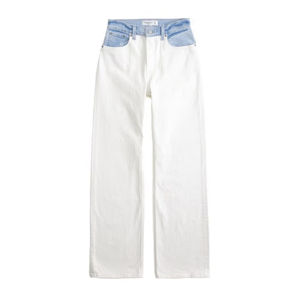 Abercrombie & Fitch High Rise 90s Relaxed Straight Leg Jeans White Blue 29 / 8