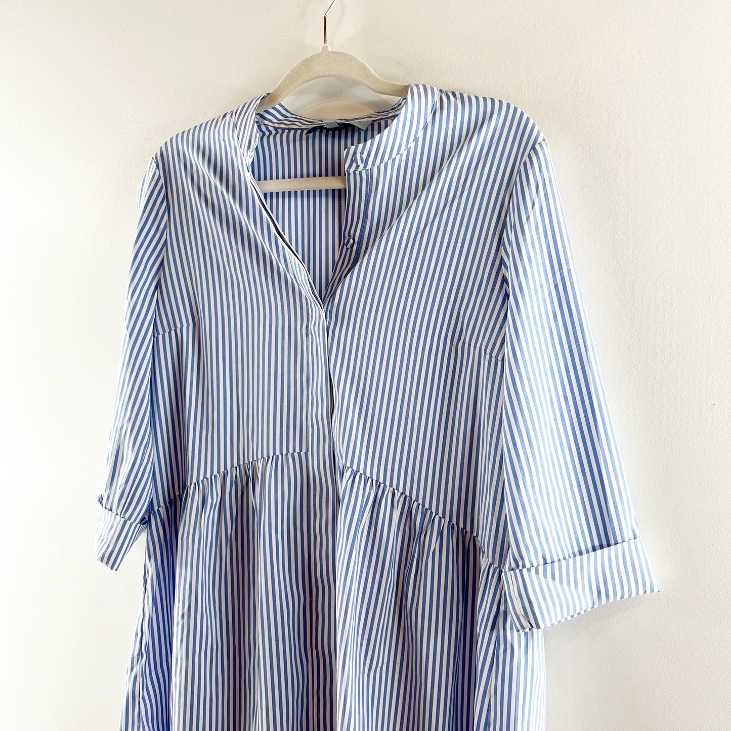 Tuckernuck Royal Striped 3/4 Sleeve Shirt Mini Dress Blue White Small