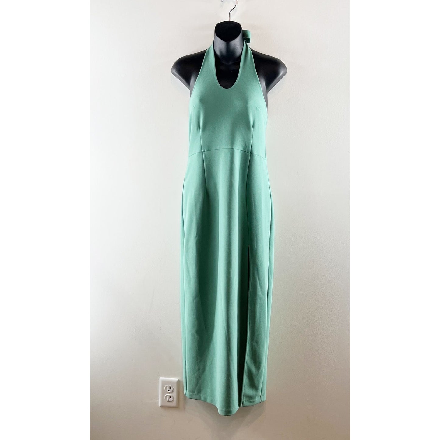 Abercrombie & Fitch Sleeveless Keyhole Halter Side Slit Midi Dress Sage Green M