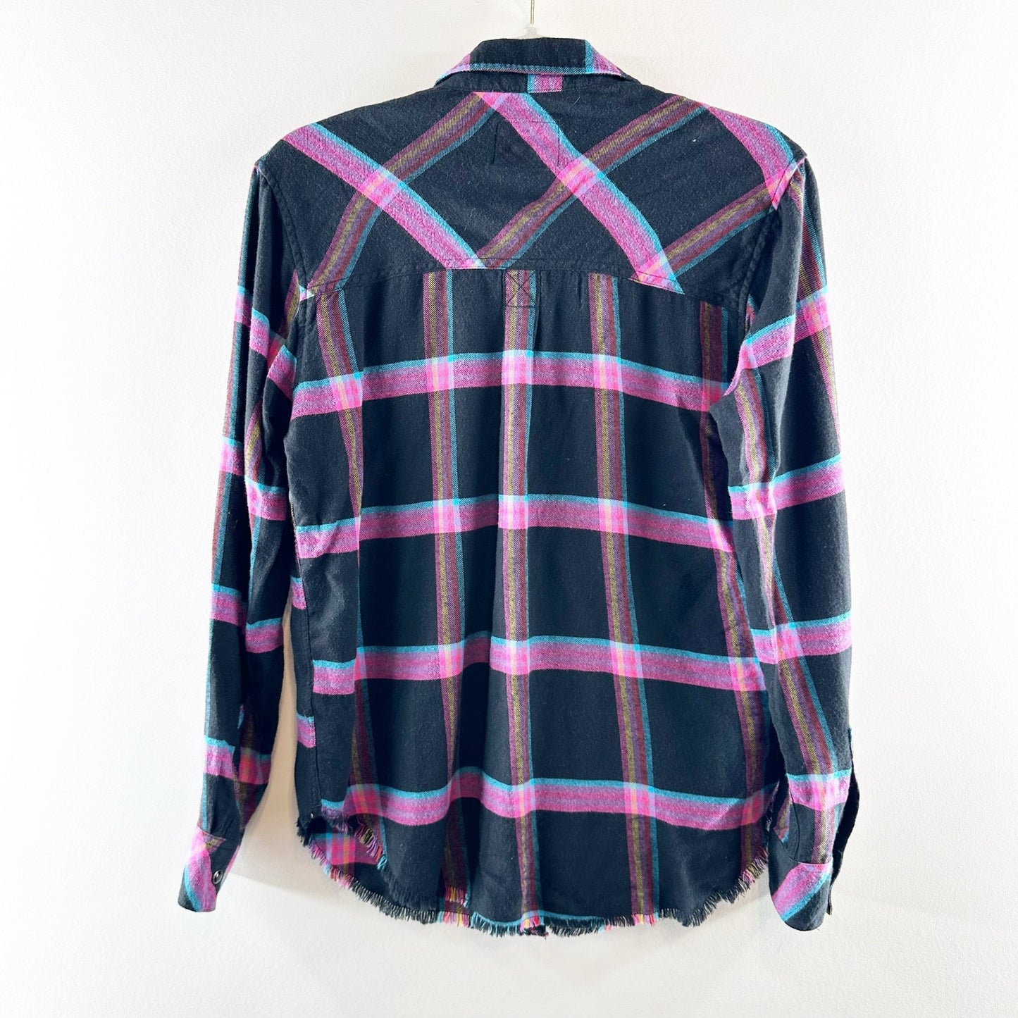 Rails Leo Long Sleeve Plaid Flannel Button Up Shirt Top Onyx Magenta Cayenne S