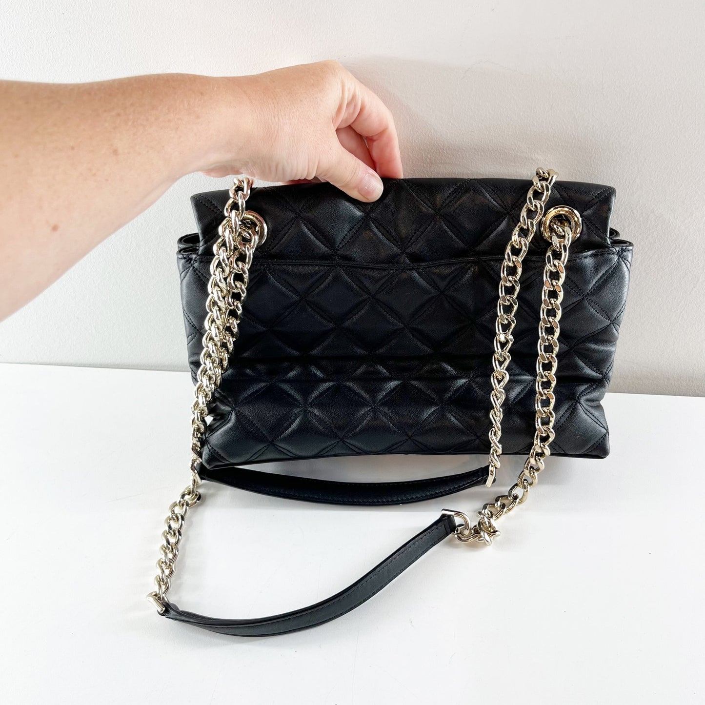 Kate Spade Natalia Quilted Black Leather Flap Shoulder Bag with Chain Strap