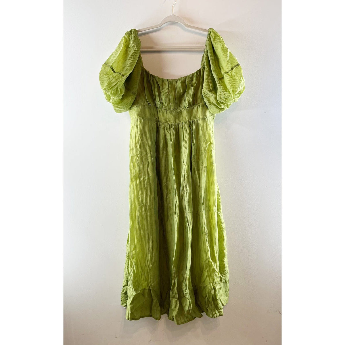 Showpo Roshina Square Neck Puff Sleeve A-Line Midi Dress Olive Green 12