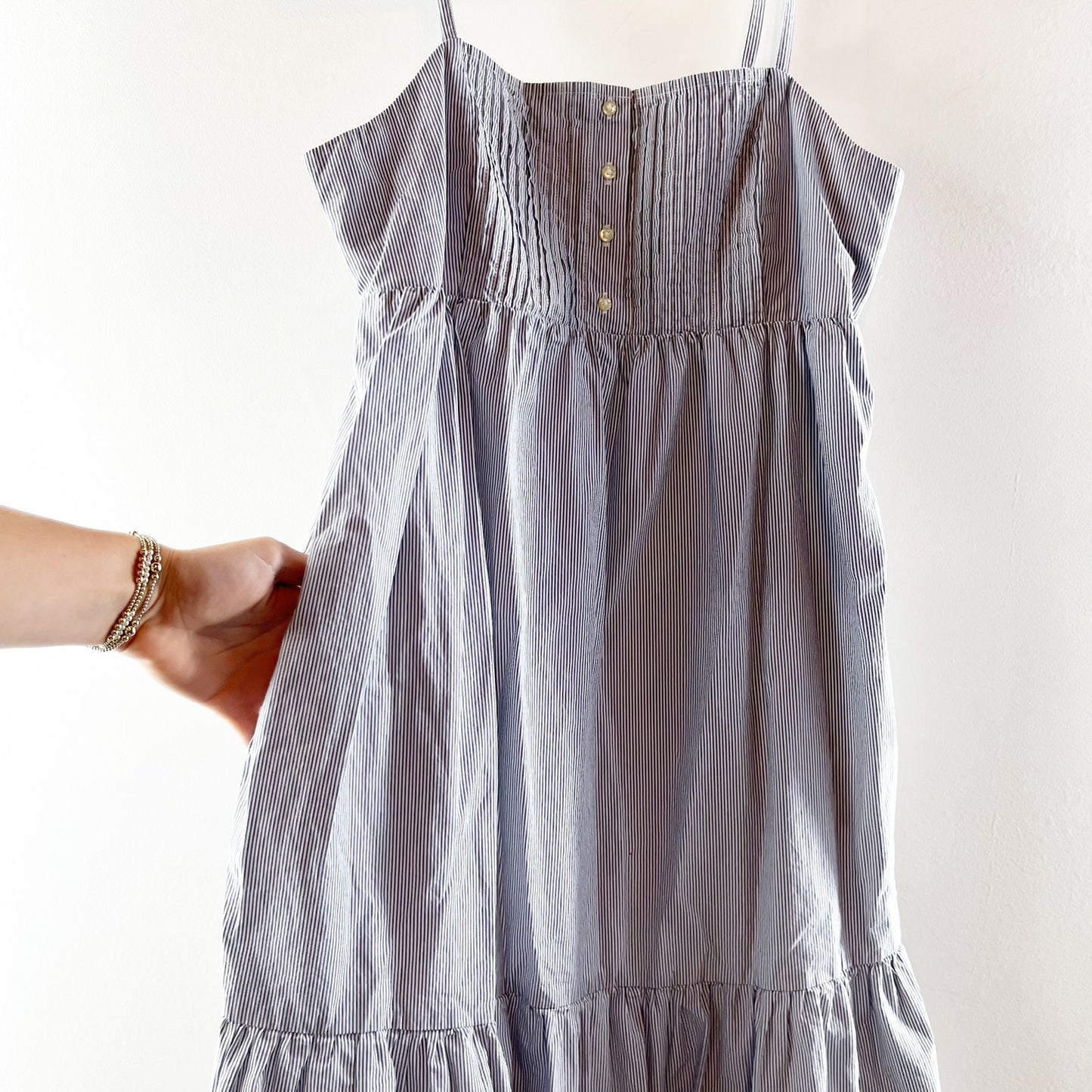 Levi's Issa Striped Sleeveless Smocked Tiered Midi Dress Blue White Small