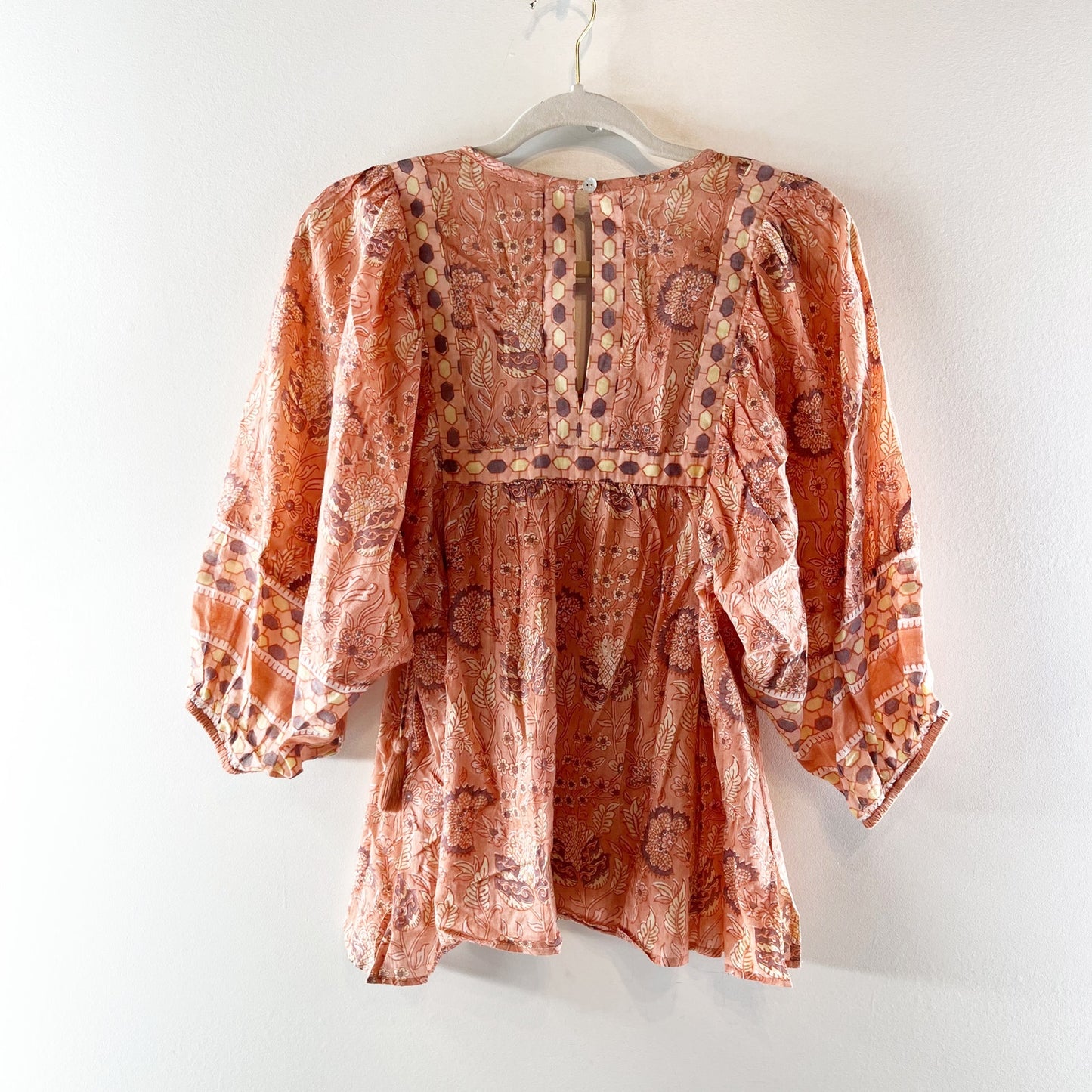 Cleobella Amarills Floral Blouson Sleeve Split Neck Blouse Top Cherry Blossom S