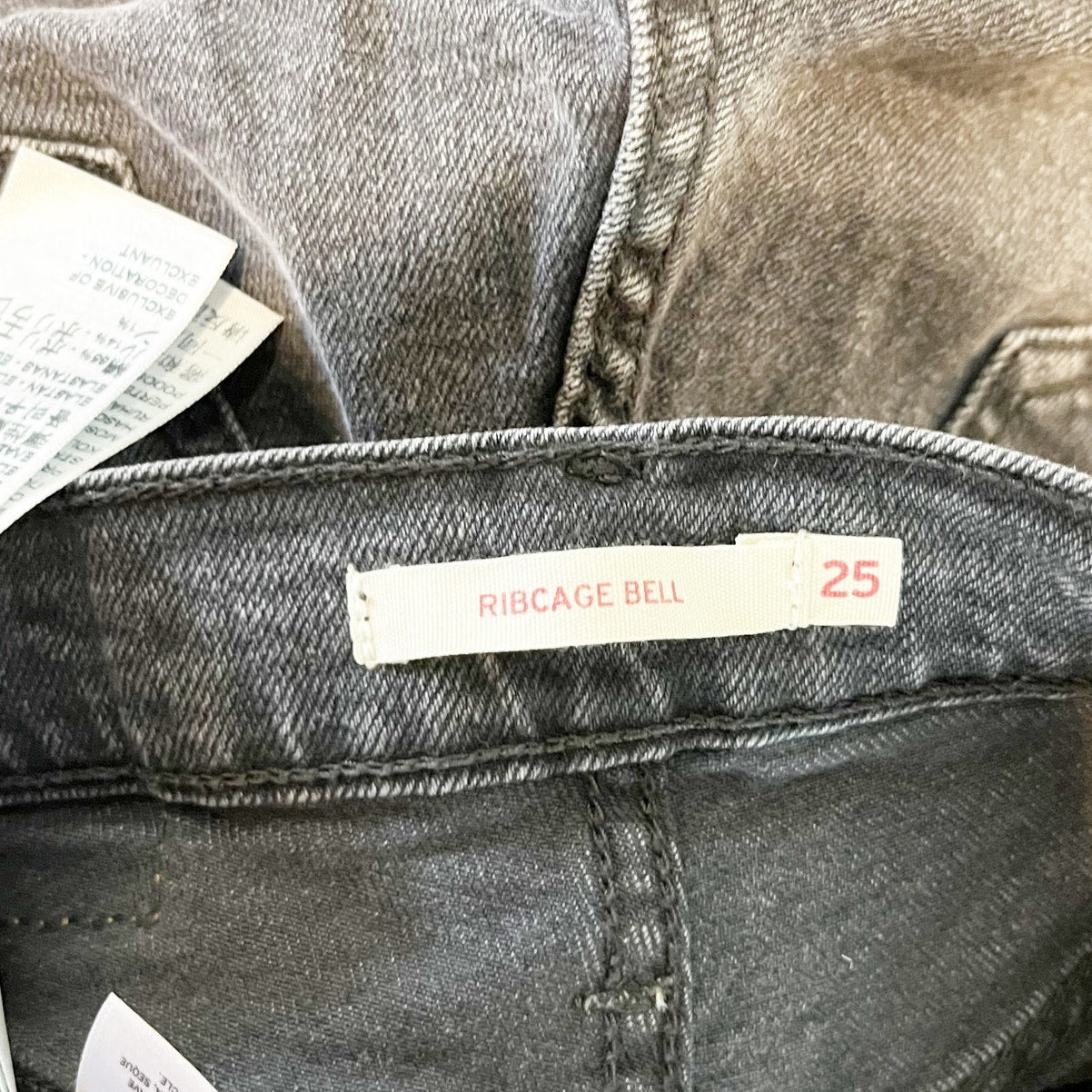 Levi's High Rise Ribcage Bell Flare Jeans Dark Wash Black 25