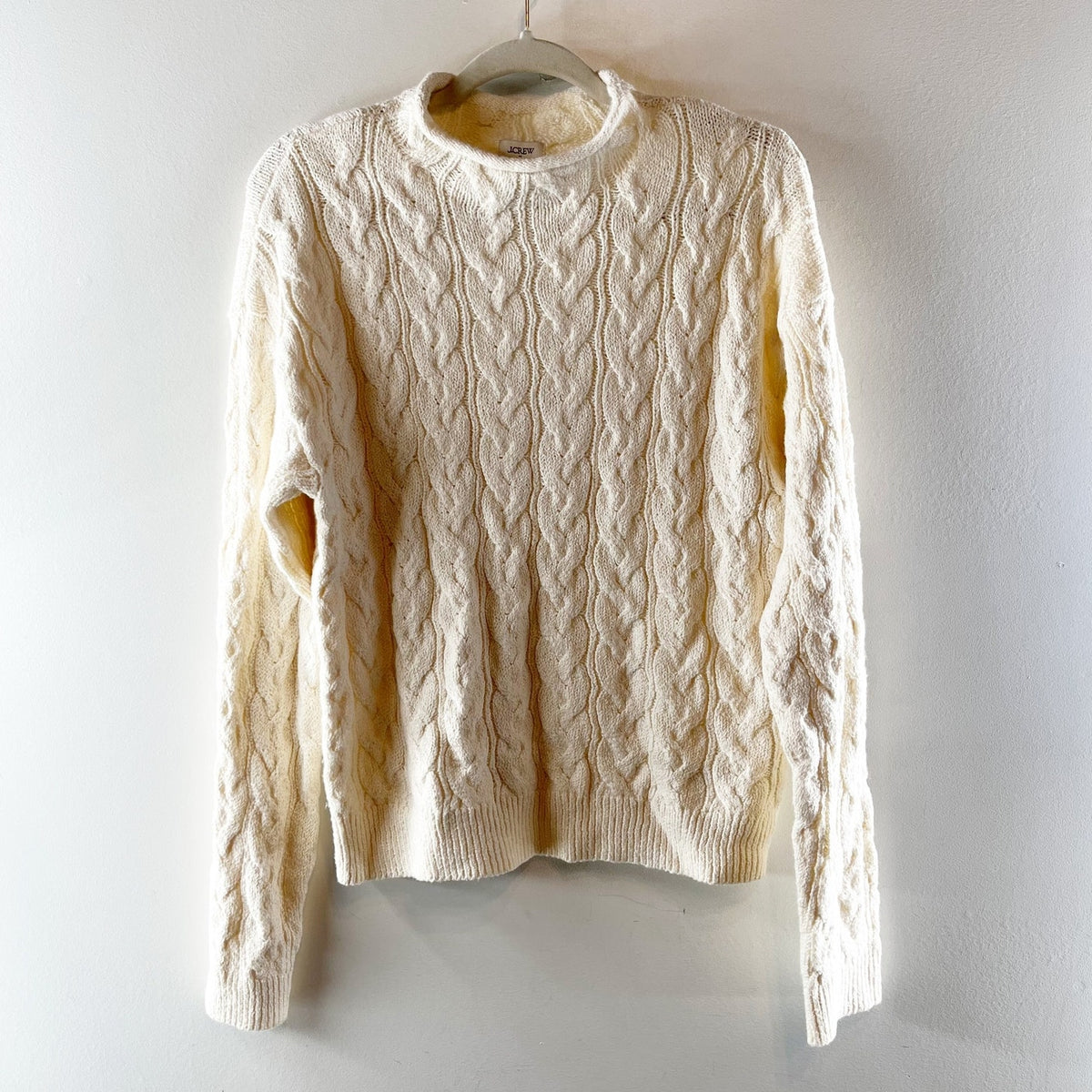 J. Crew Soft Mock Neck Cable Knit Long Sleeve Sweater Ivory Cream Large