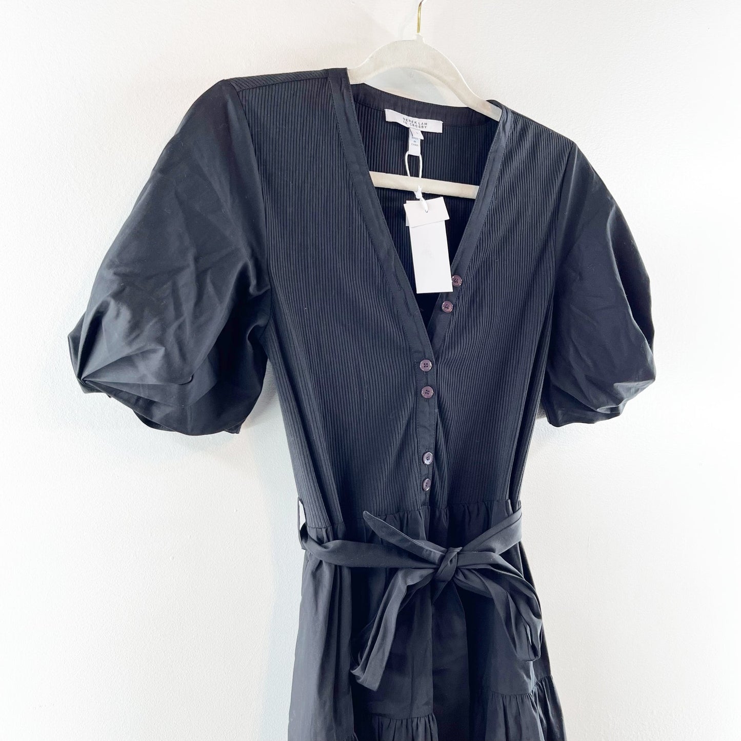 Derek Lam 10 Crosby Natalia Short Puff Sleeve Poplin Midi Dress Black Small