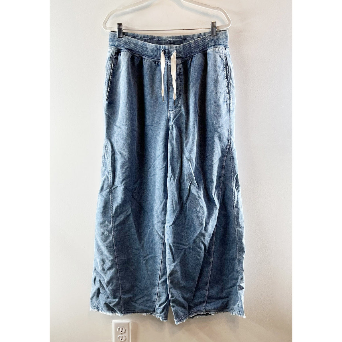 Aerie Soft Landing Trouser Wide Leg High Rise Jeans Pants Chambray Blue Large