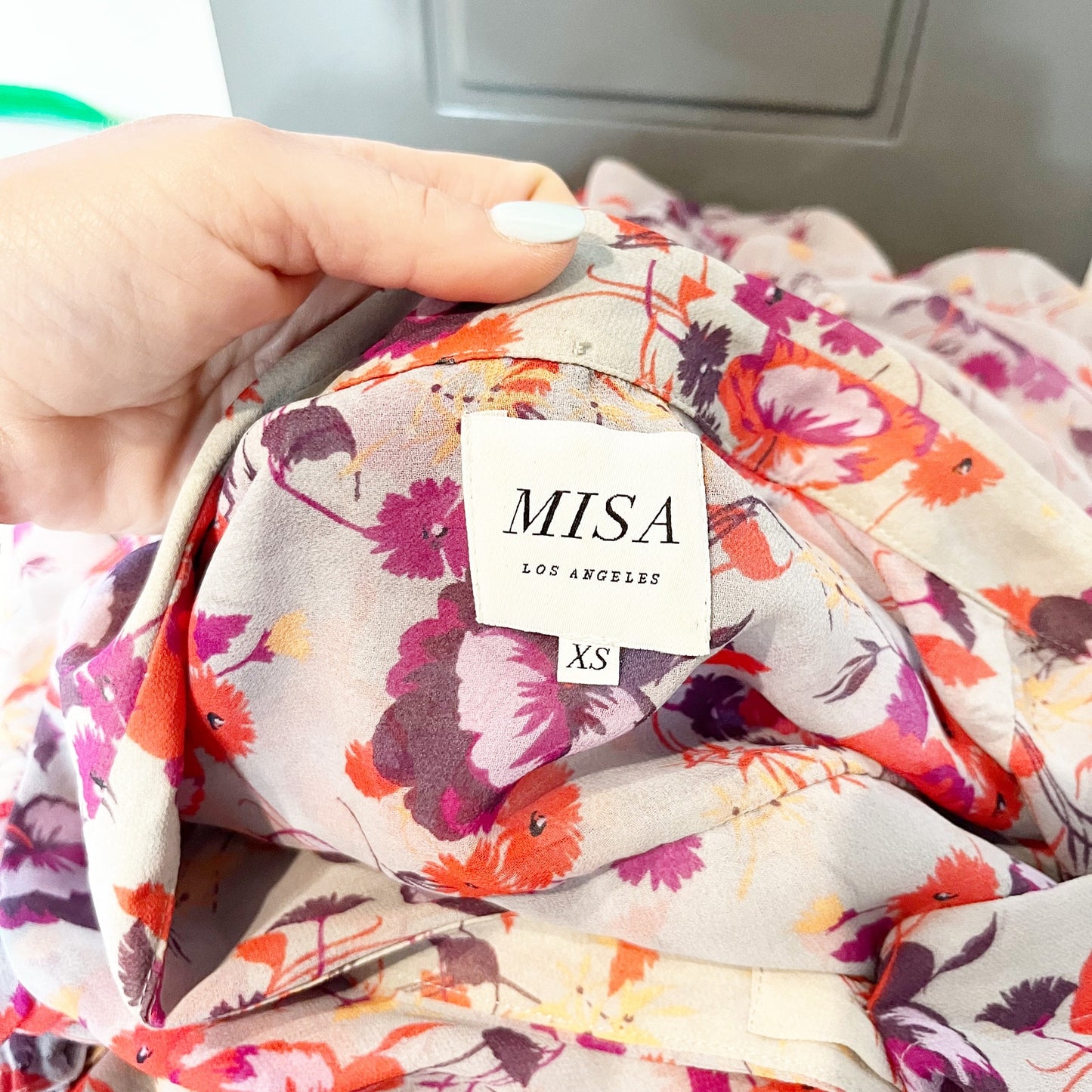 MISA Los Angeles Pamelina 3/4 Sleeve Ruffled Maxi Shirt Dress Lilac Floral XS