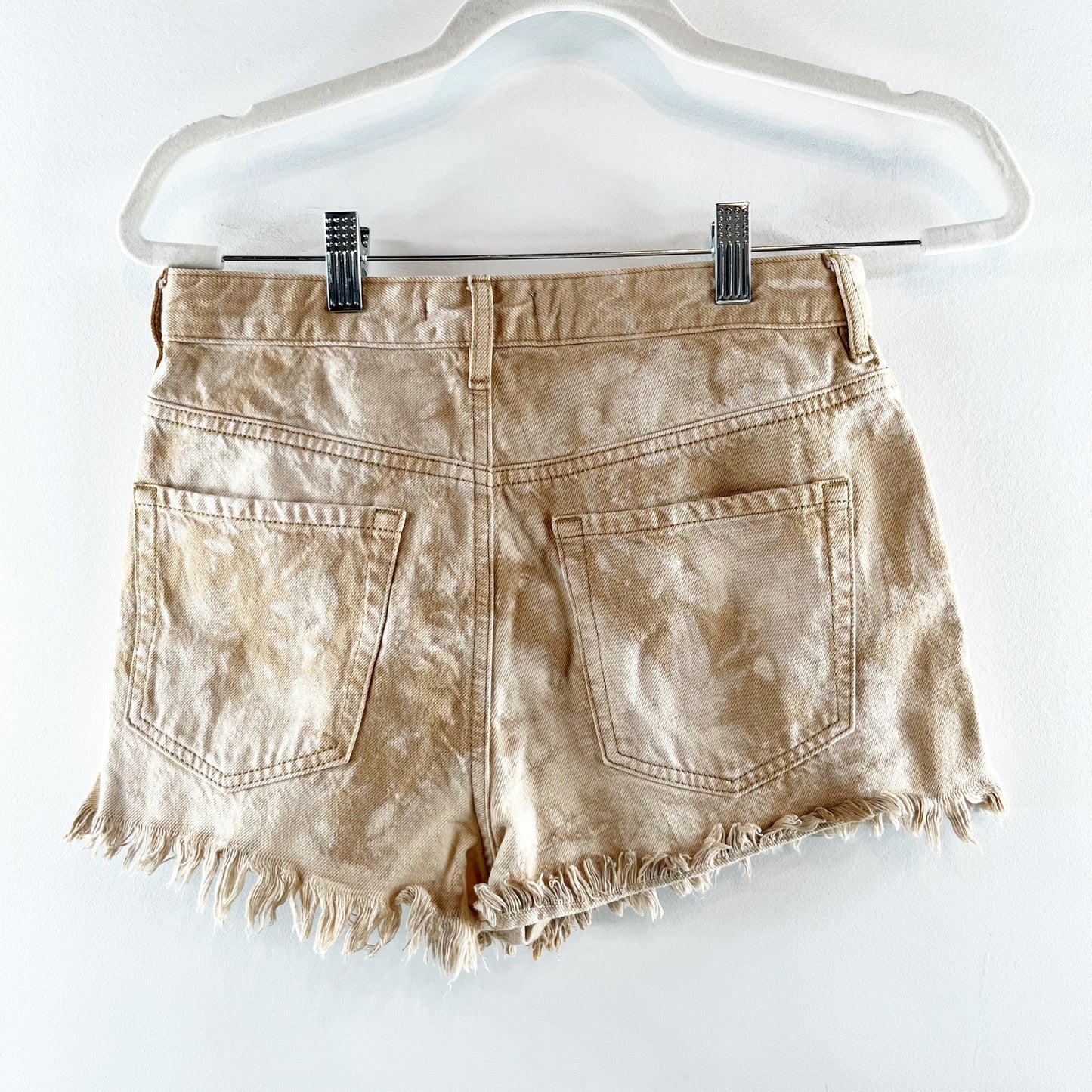 PacSun Sand Tie Dye High Waisted Frayed Denim Festival Shorts Beige Tan 6