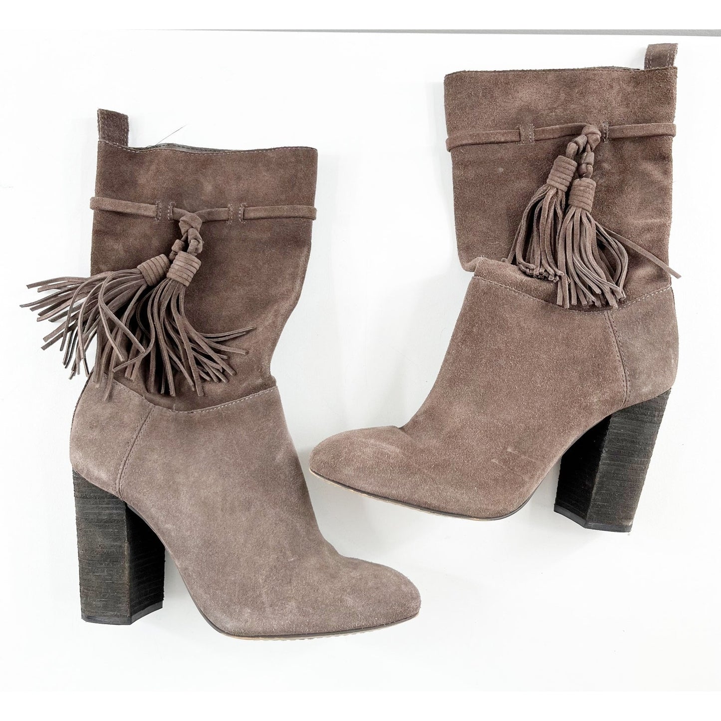 Vince Camuto Fermel Slouch Suede Leather Tassel Mid Calf Boots Brown 7.5