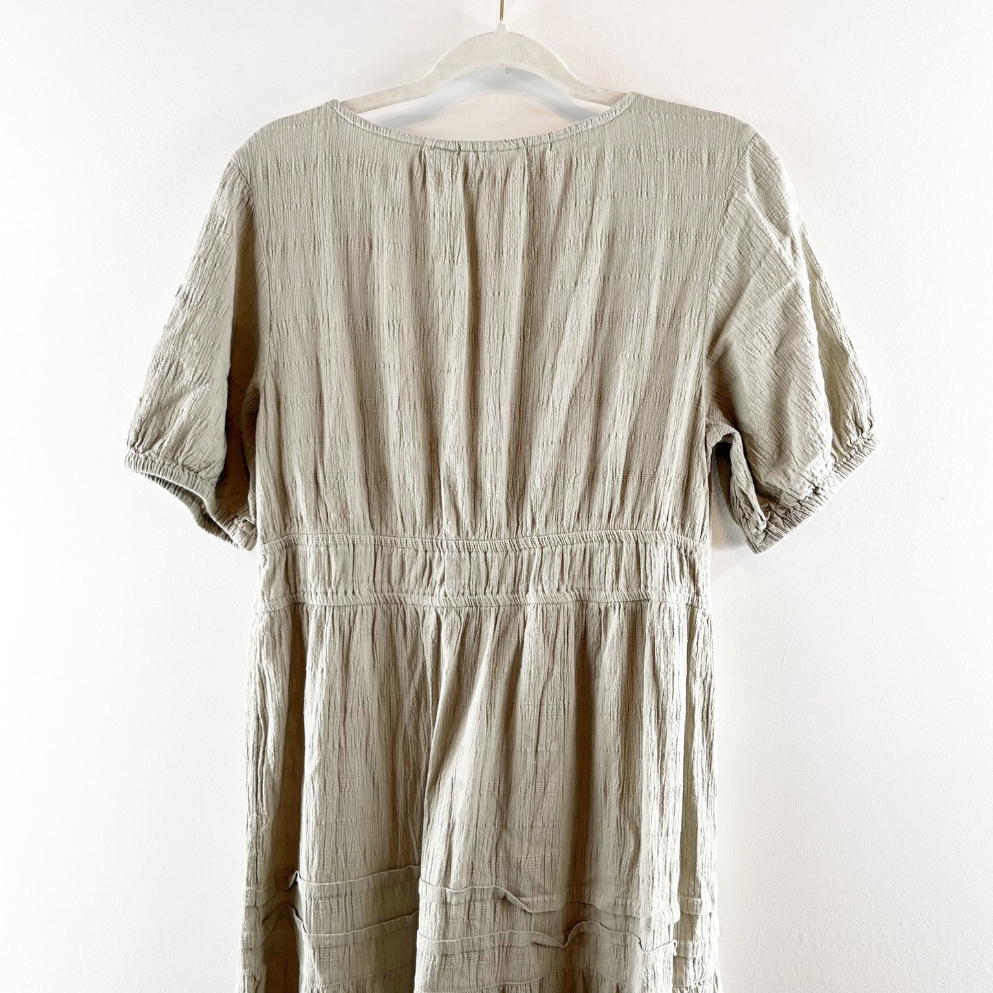 Lucky Brand Cotton Button Up Tiered Short Sleeve Maxi Dress Green Large