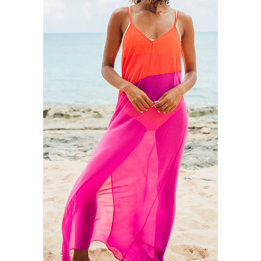 Lulus Seaside Retreat Coral Maxi Cover-Up Dress Red and Magenta Small
