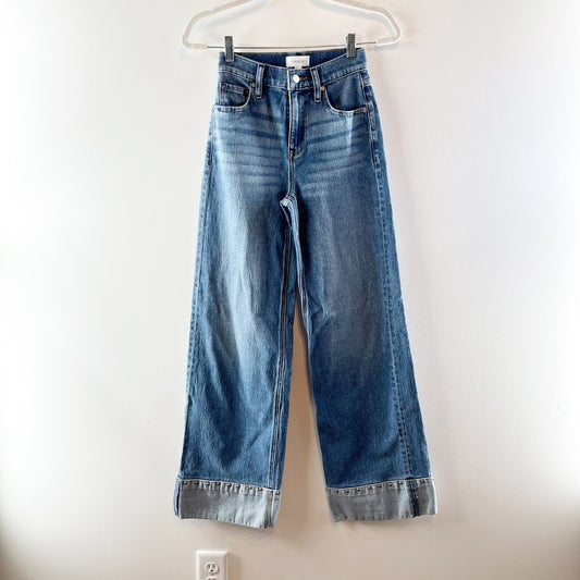 Evereve Ever Vintage Wide Leg Cuffed Jeans with Studded Detail Medium Wash Blue