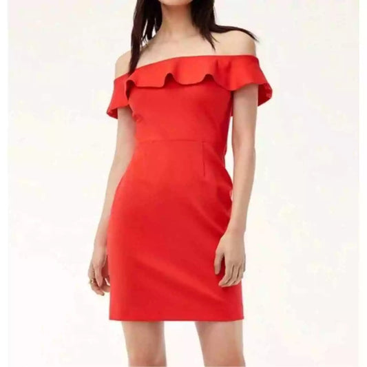 Babaton by Aritzia Emry Off The Shoulder Ruffle Trim Bodycon Mini Dress Red US 4