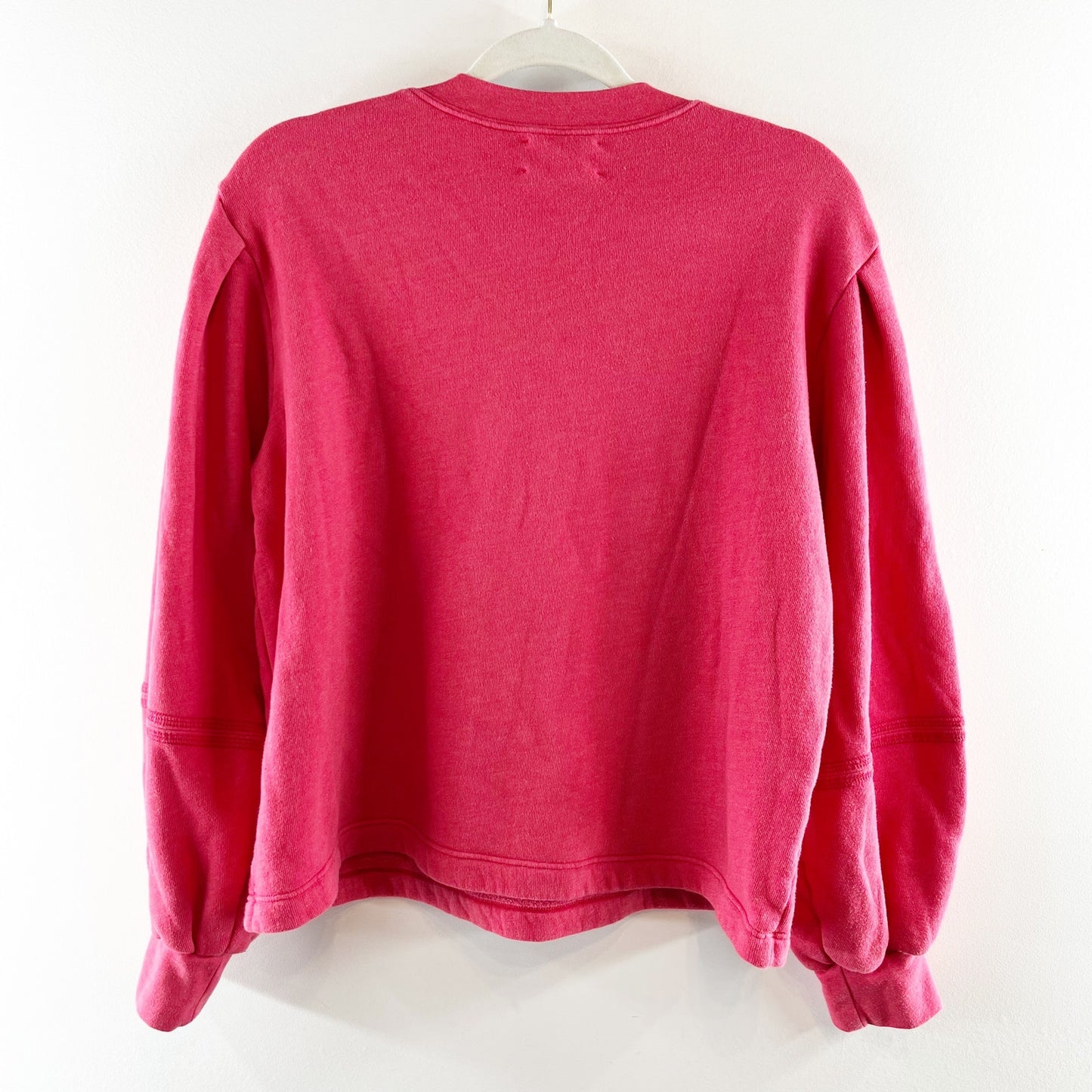Xirena Cotton Blend Puff Sleeve Crew Neck Pullover Sweatshirt Pink Medium
