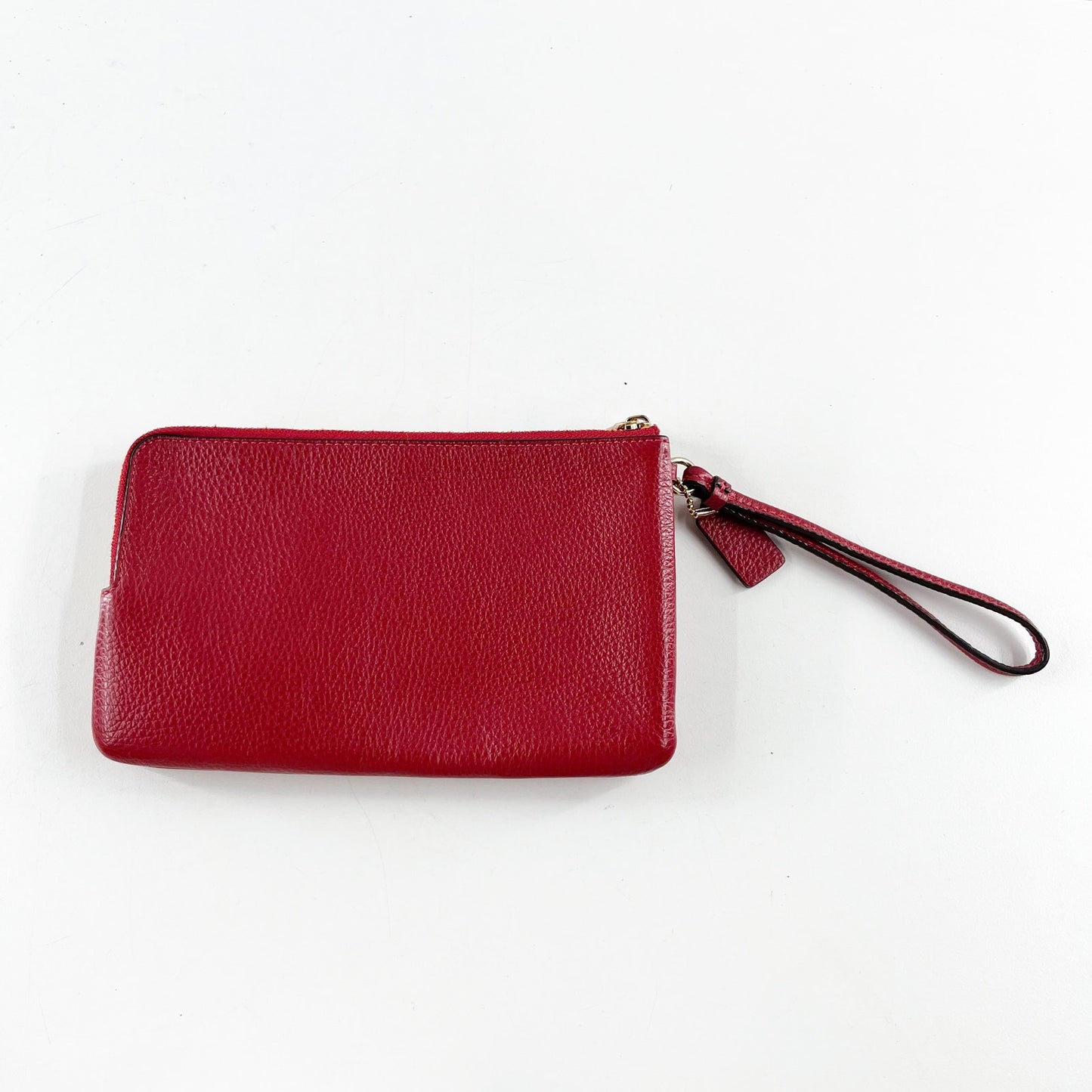 Coach Pebbled Leather Double Zip Around Wallet Wristlet Red