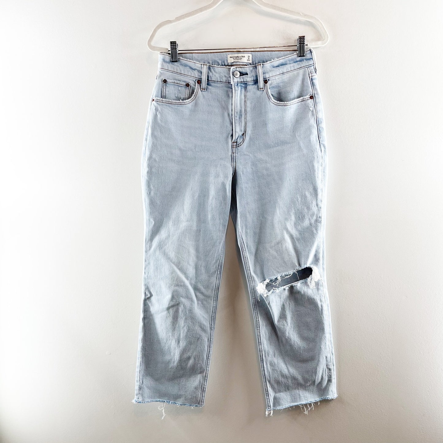 Abercrombie Ankle Straight Leg Ultra High Rise Jeans Light Wash Blue 8 Petite