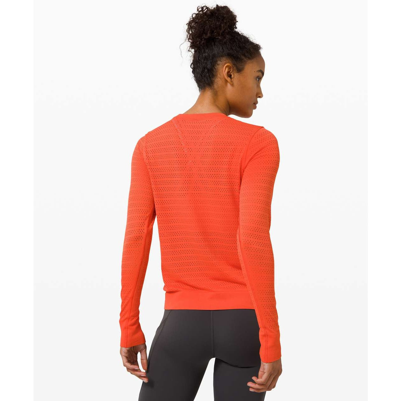 Lululemon Breeze By Long Sleeve Squad Run T-Shirt Seamless Relaxed Fit Orange 8