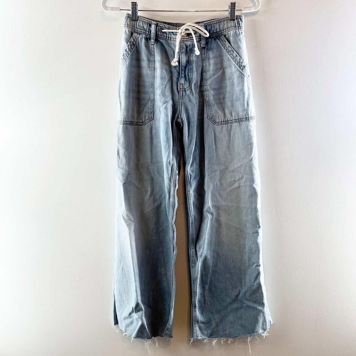 Lucky Brand High Rise Patch Pocket Drawstring Wide Leg Jeans Blue XS