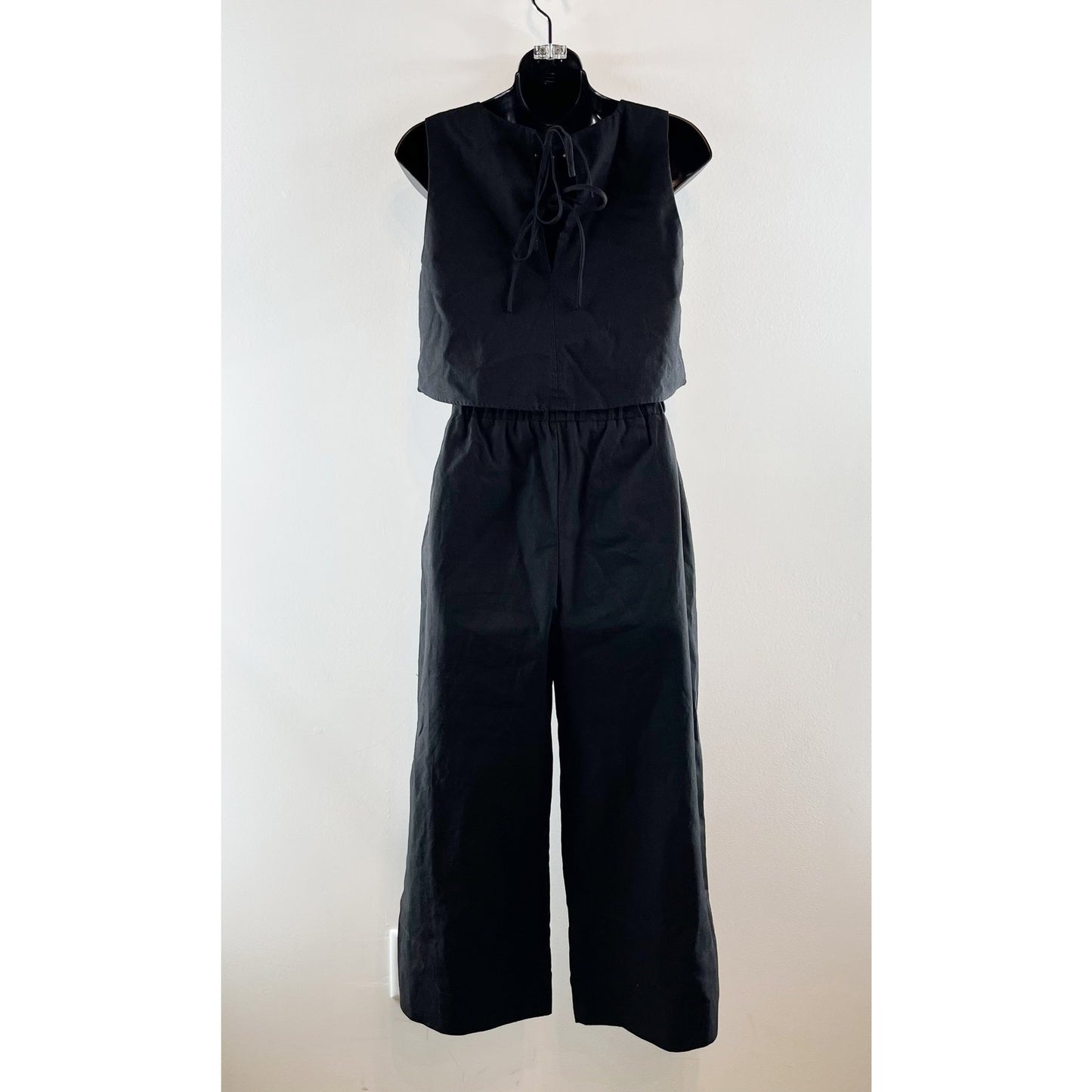 kourt Willow Sleeveless Top & Cropped Wide Leg Linen Blend Pant Set Black XS