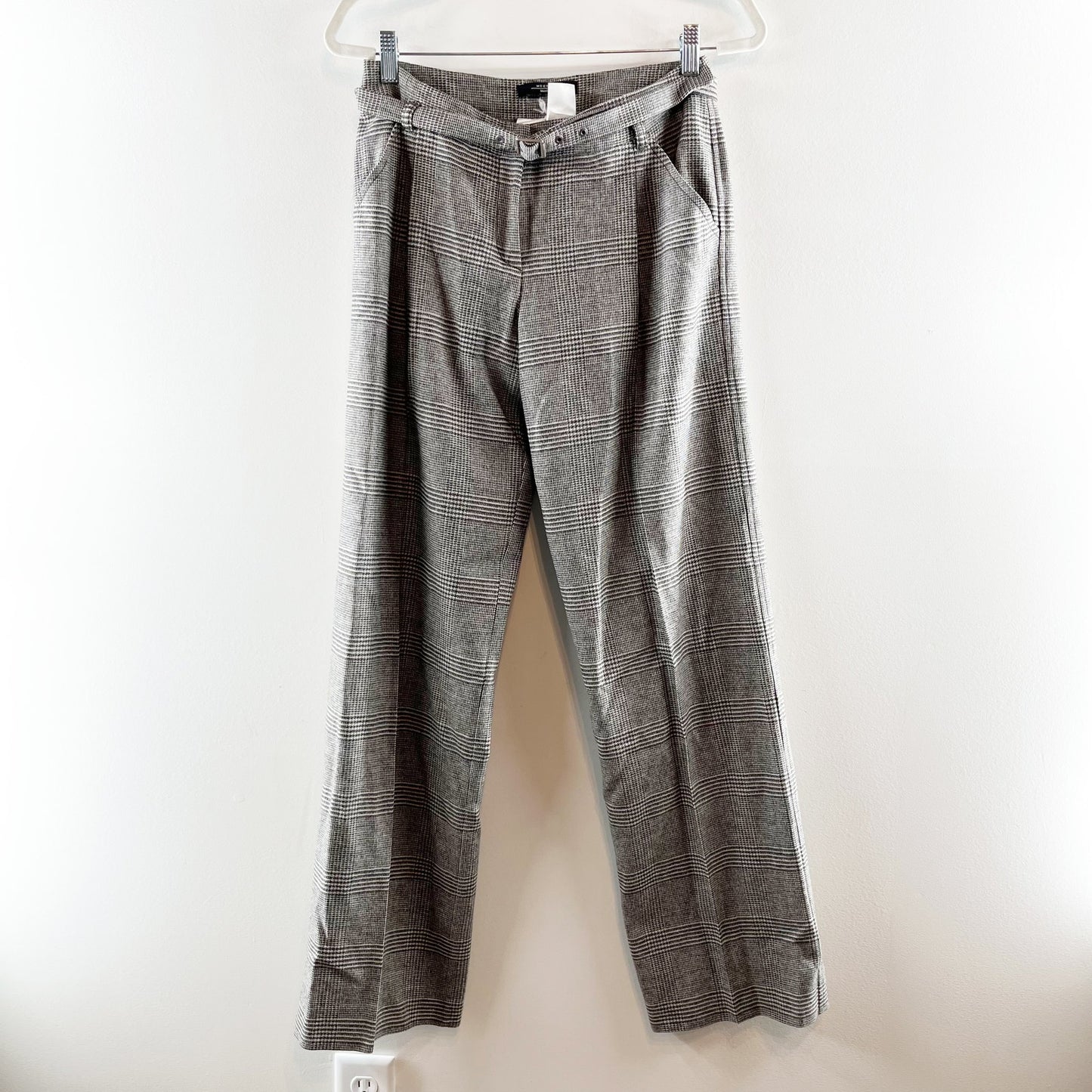 Weekend Max Mara Houndstooth Plaid Mid Rise Wide Leg Trouser Pants Gray US 8