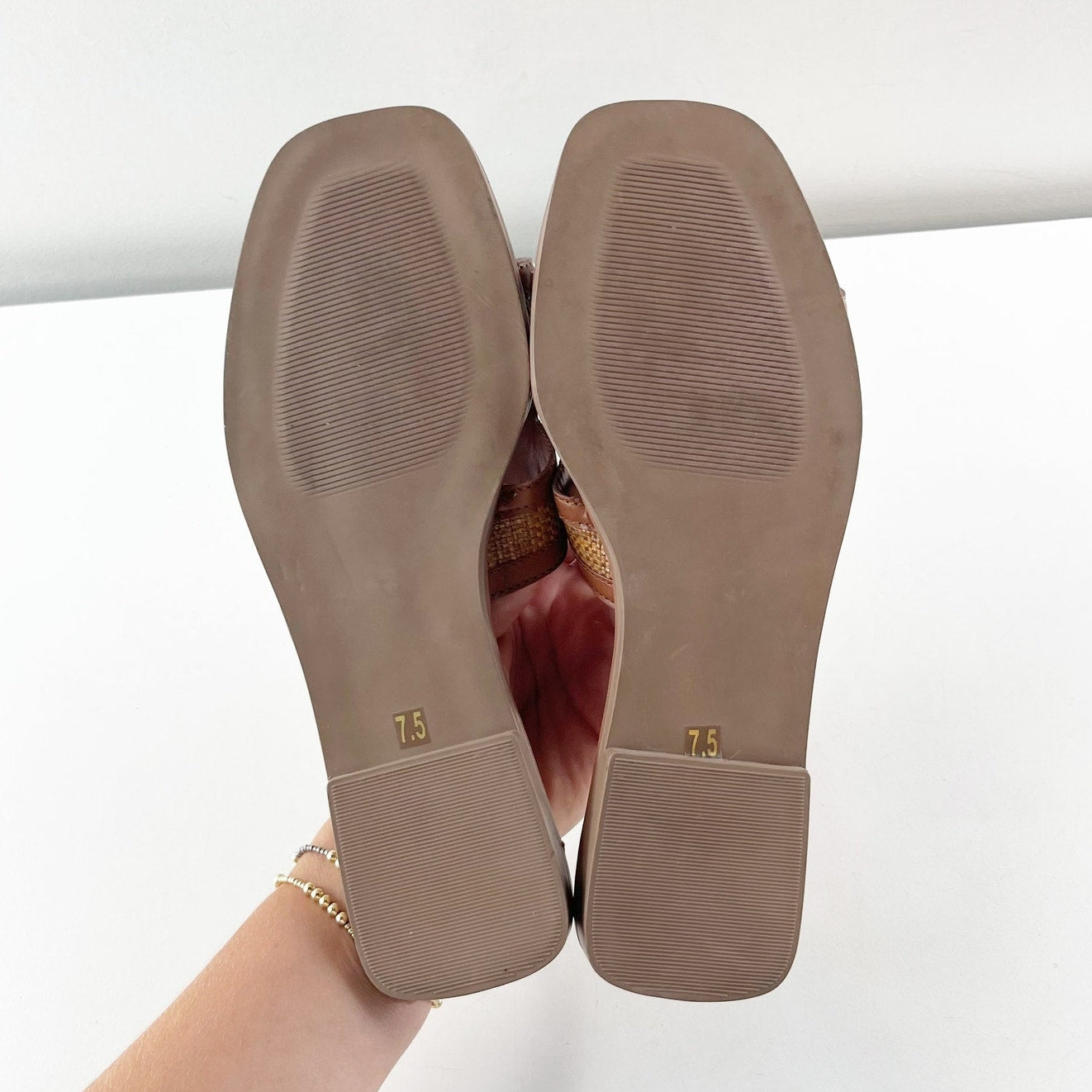 Steven New York Harlien Woven Leather Slide Open Toe Slide Sandals Brown 7.5