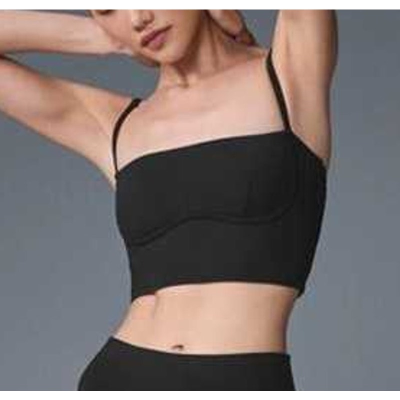 Alo Yoga Airbrush Streamlined Cropped Bra Tank Top All Black Small